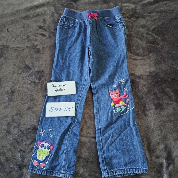 Gymboree girls size 5T soft waisted jeans applique design, soft waist - Picture 1 of 2
